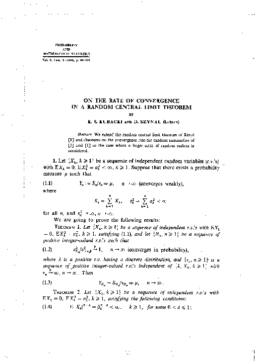 (PDF) On the rate of convergence in a random central limit theorem