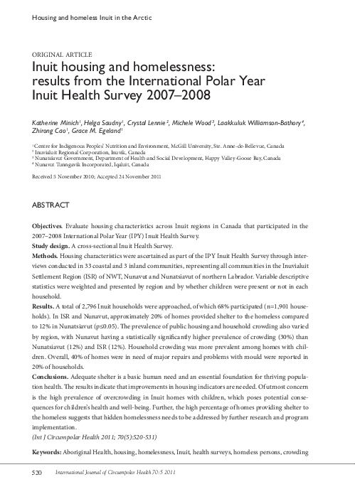 (PDF) Inuit housing and homelessness: results from the International ...