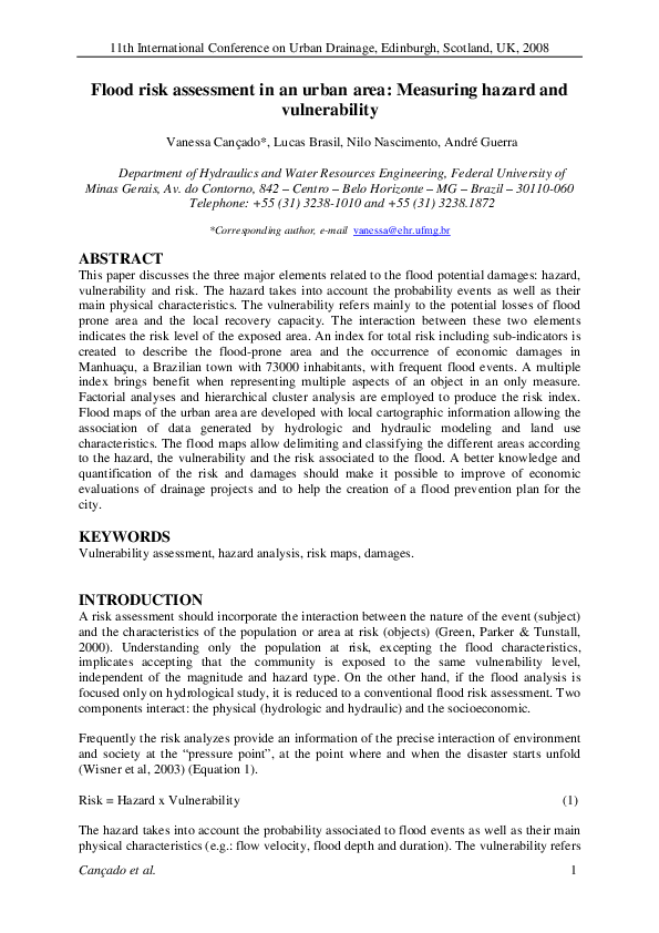 (PDF) Flood risk assessment in an urban area: Measuring hazard and ...