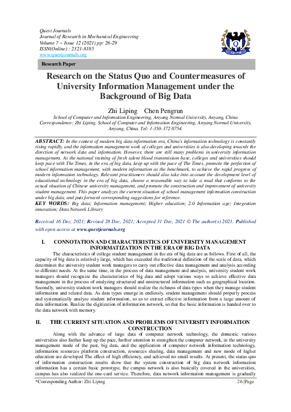 (PDF) Research on the Status Quo and Countermeasures of University ...