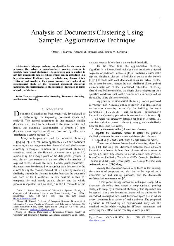 (PDF) Analysis of Documents Clustering Using Sampled Agglomerative ...