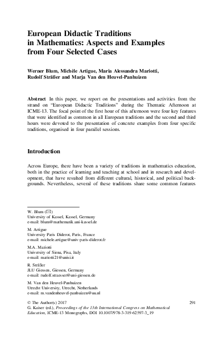 (PDF) European Didactic Traditions in Mathematics: Aspects and Examples ...