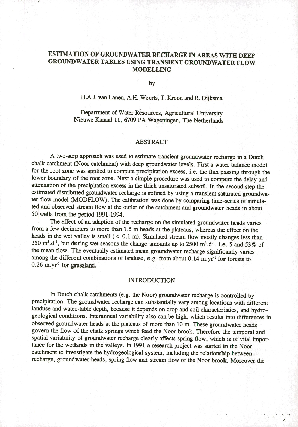 (PDF) Estimation of groundwater recharge in areas with deep groundwater ...