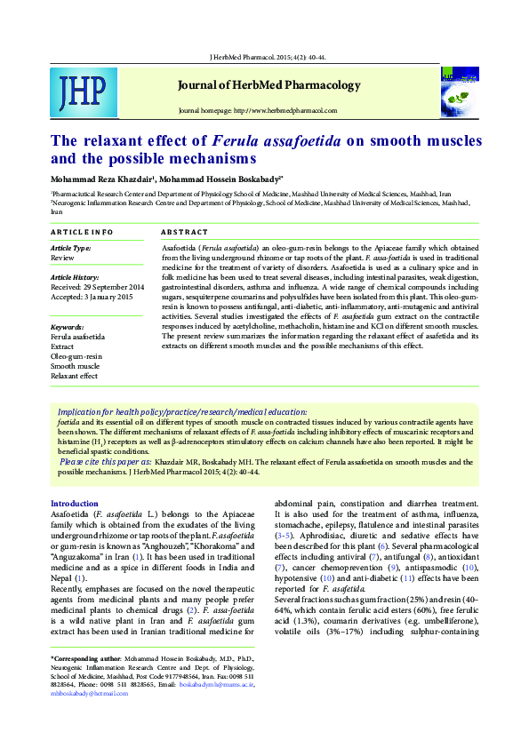 (PDF) The relaxant effect of Ferula assafoetida on smooth muscles and ...
