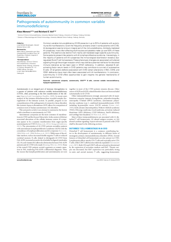 (PDF) Pathogenesis of autoimmunity in common variable immunodeficiency