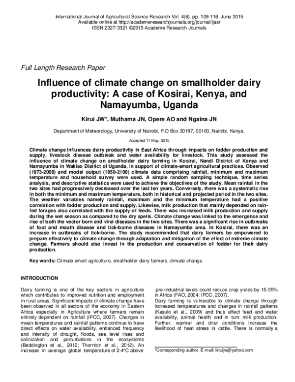 (PDF) Influence of climate change on smallholder dairy productivity: A ...