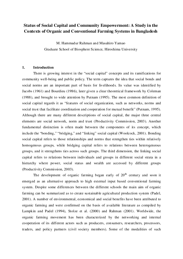 (PDF) Status of Social Capital and Community Empowerment : A Study in ...