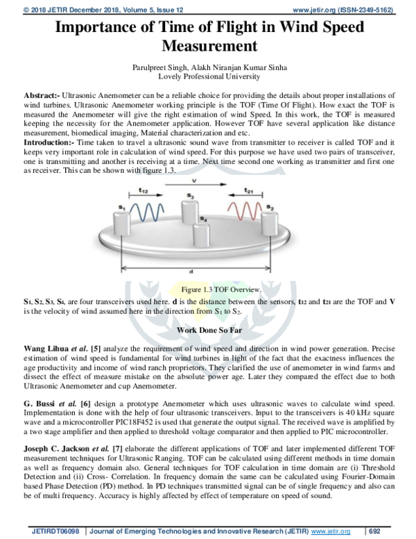 (PDF) Importance of Time of Flight in Wind Speed Measurement
