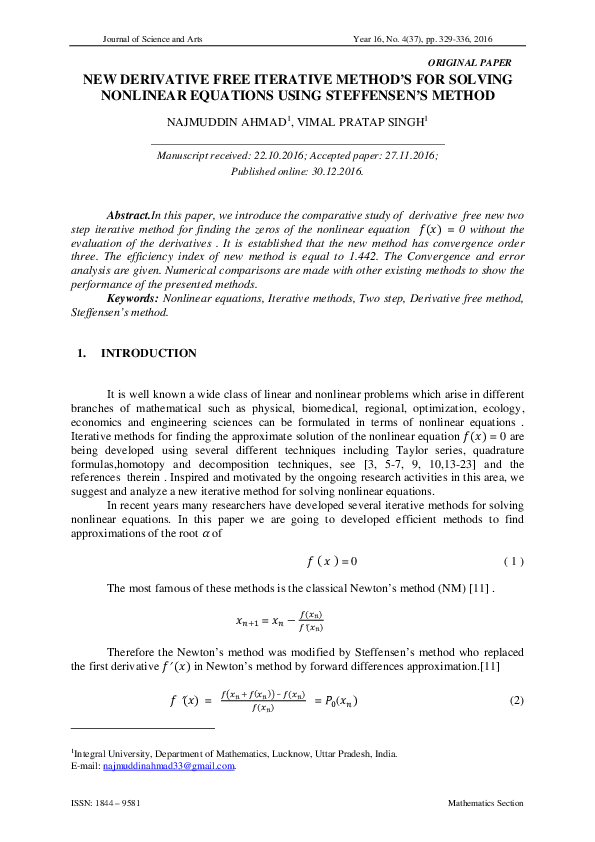 (PDF) New Derivative Free Iterative Method ’ S for Solving Nonlinear ...