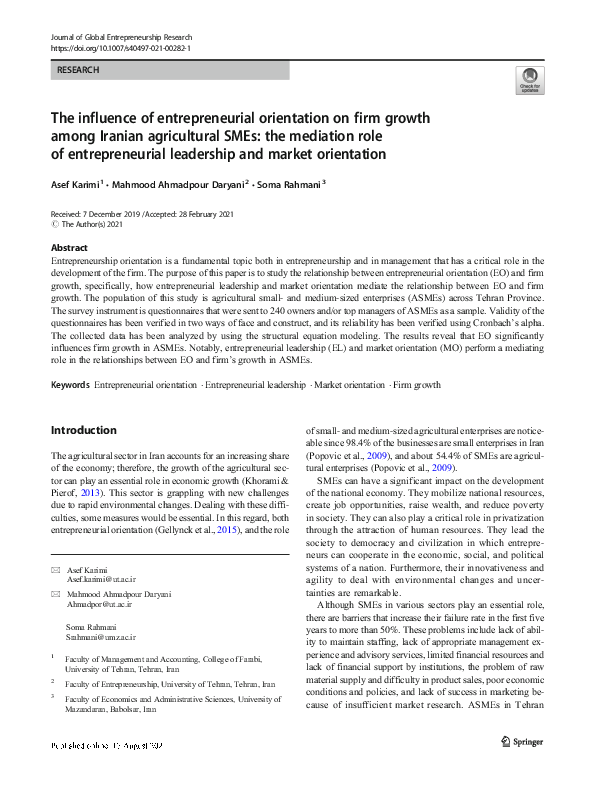 (PDF) The influence of entrepreneurial orientation on firm growth among ...