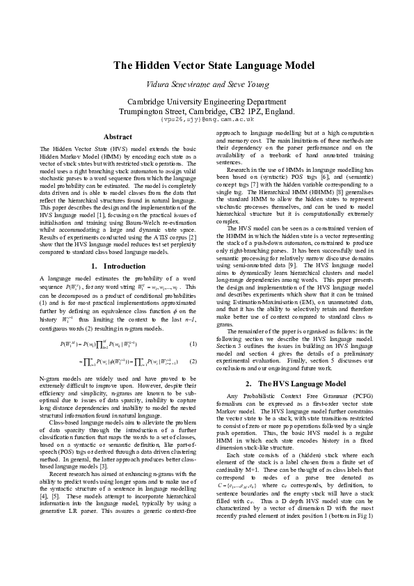 (PDF) The hidden vector state language model