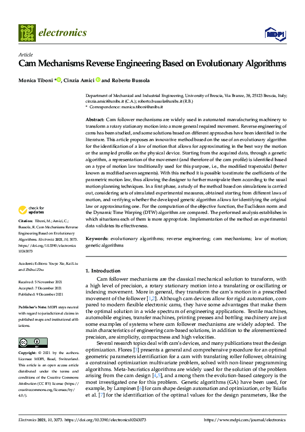 (PDF) Cam Mechanisms Reverse Engineering Based on Evolutionary Algorithms
