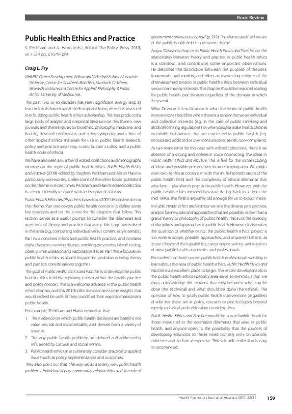 (PDF) Public Health Ethics and Practice
