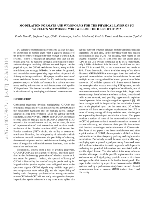 (PDF) Modulation Formats and Waveforms for the Physical Layer of 5G ...