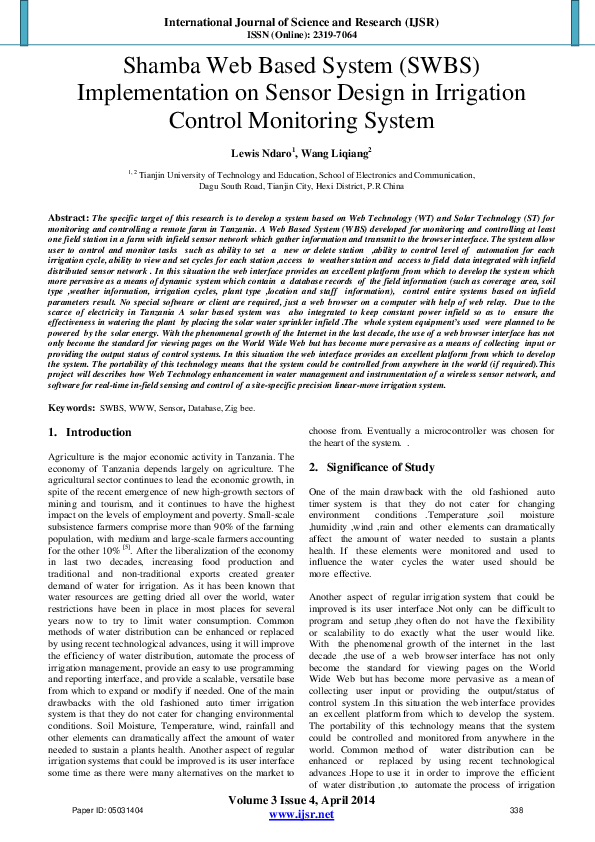 (PDF) Shamba Web Based System (SWBS) Implementation on Sensor Design in ...