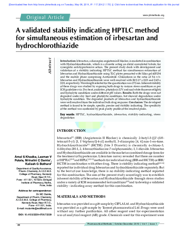 (PDF) A Validated Stability Indicating HPTLC Method for Simultaneous ...