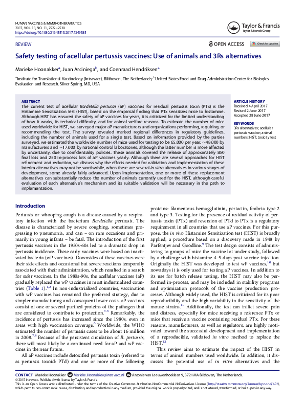 (PDF) Safety testing of acellular pertussis vaccines: use of animals ...