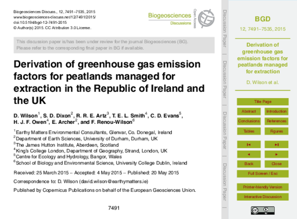 (PDF) Derivation of greenhouse gas emission factors for peatlands ...