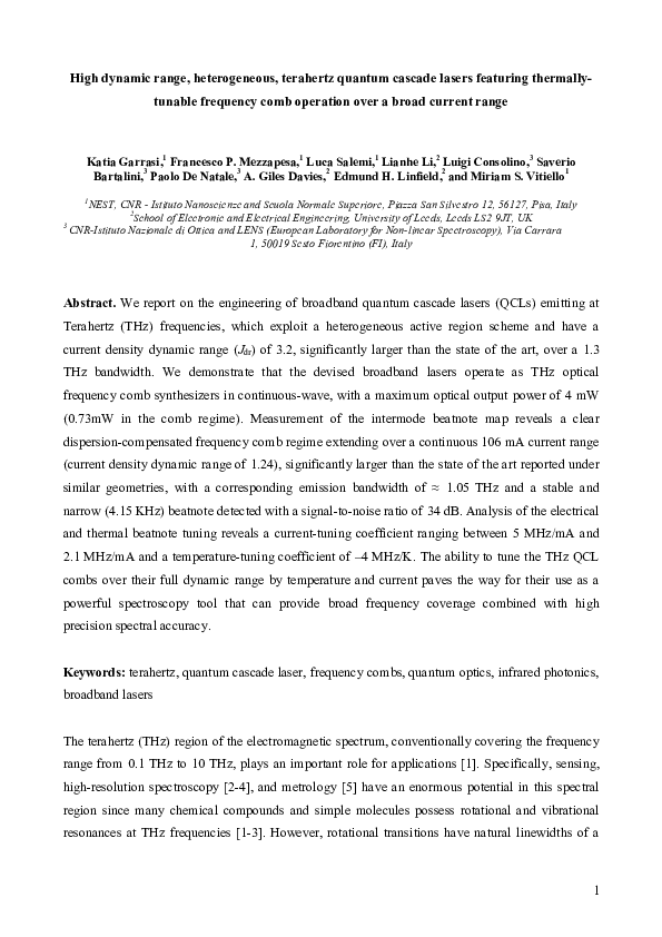 (PDF) High dynamic range, heterogeneous, terahertz quantum cascade ...