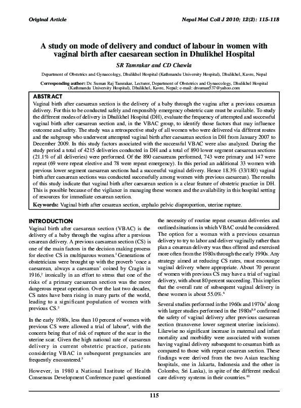 (PDF) A study on mode of delivery and conduct of labour in women with ...