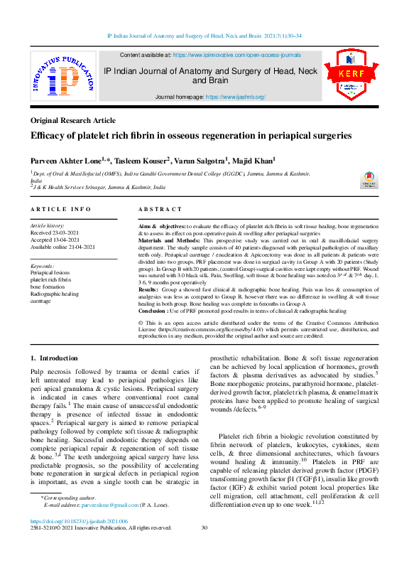 (PDF) Efficacy of platelet rich fibrin in osseous regeneration in ...