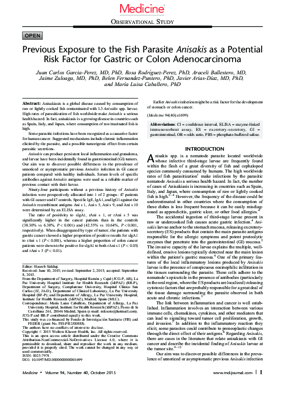 (PDF) Previous Exposure to the Fish Parasite Anisakis as a Potential ...