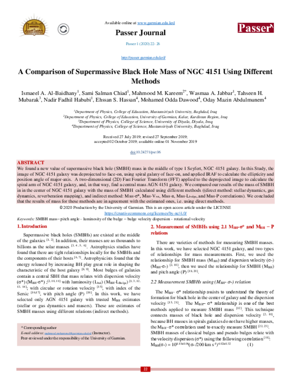 (PDF) A Comparison of Supermassive Black Hole Mass of NGC 4151 Using ...