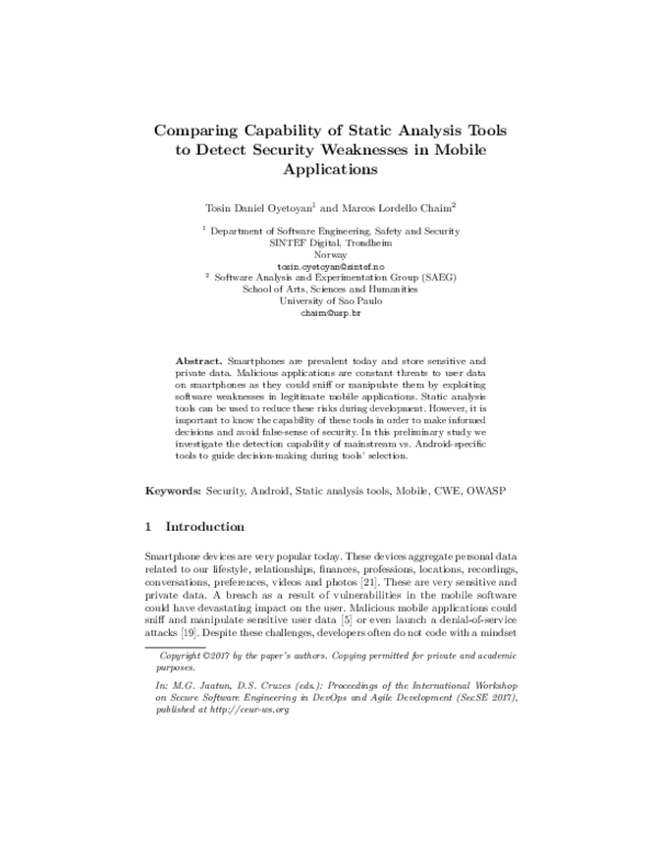 (PDF) Comparing Capability of Static Analysis Tools to Detect Security ...