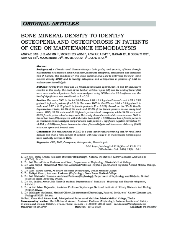 (PDF) Bone Mineral Density to Identify Osteopenia and Osteoporosis in ...