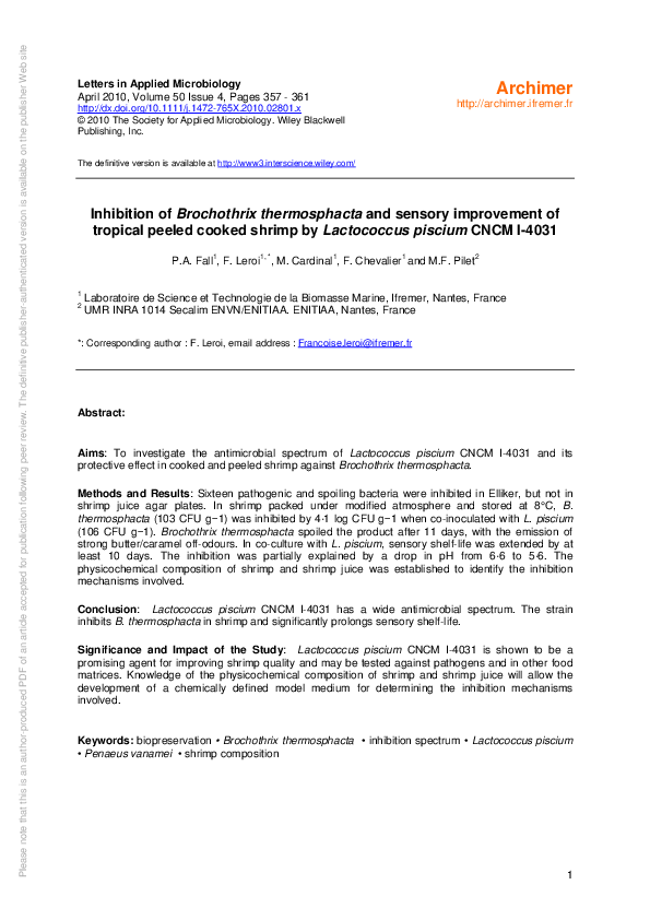 (PDF) Inhibition of Brochothrix thermosphacta and sensory improvement ...