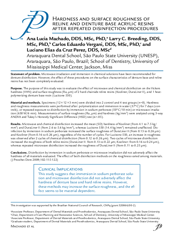 (PDF) Hardness and surface roughness of reline and denture base acrylic ...