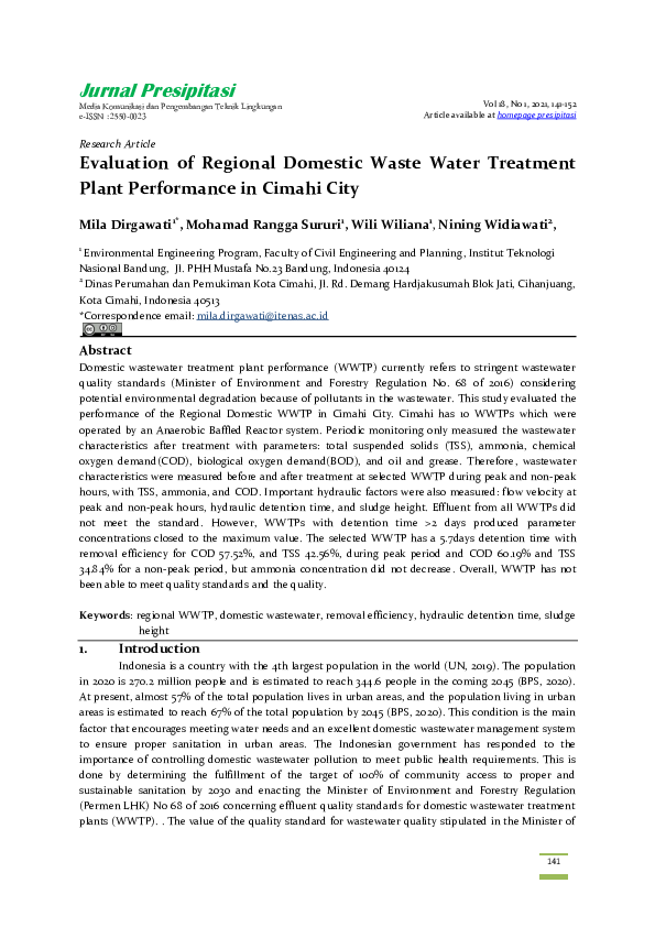 (PDF) Evaluation of Regional Domestic Waste Water Treatment Plant ...