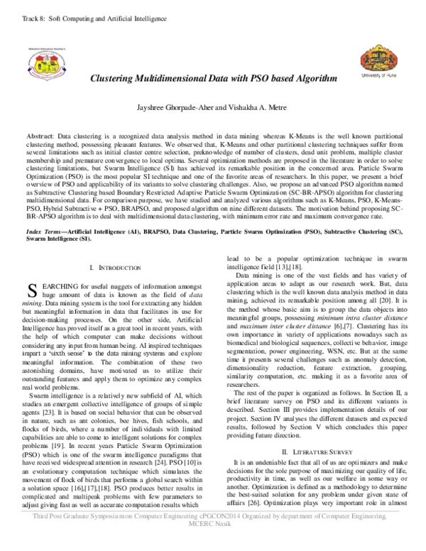 (PDF) Clustering Multidimensional Data with PSO based Algorithm