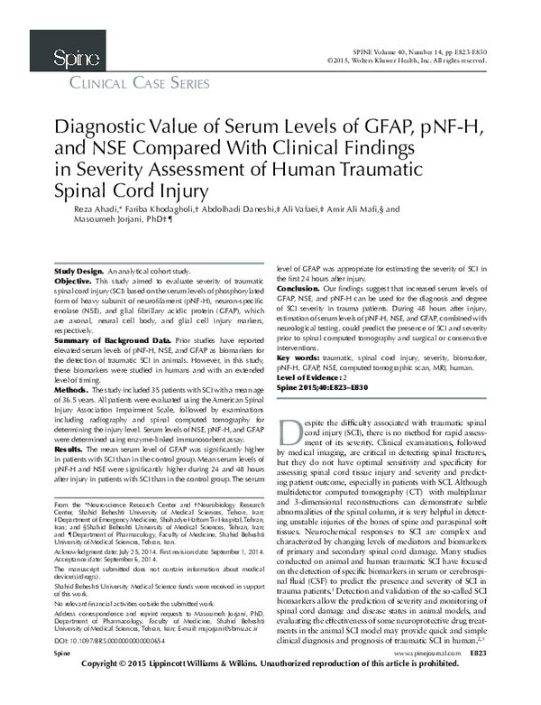 (PDF) Diagnostic value of Serum Level of GFAP, NF-H and NSE Compared ...
