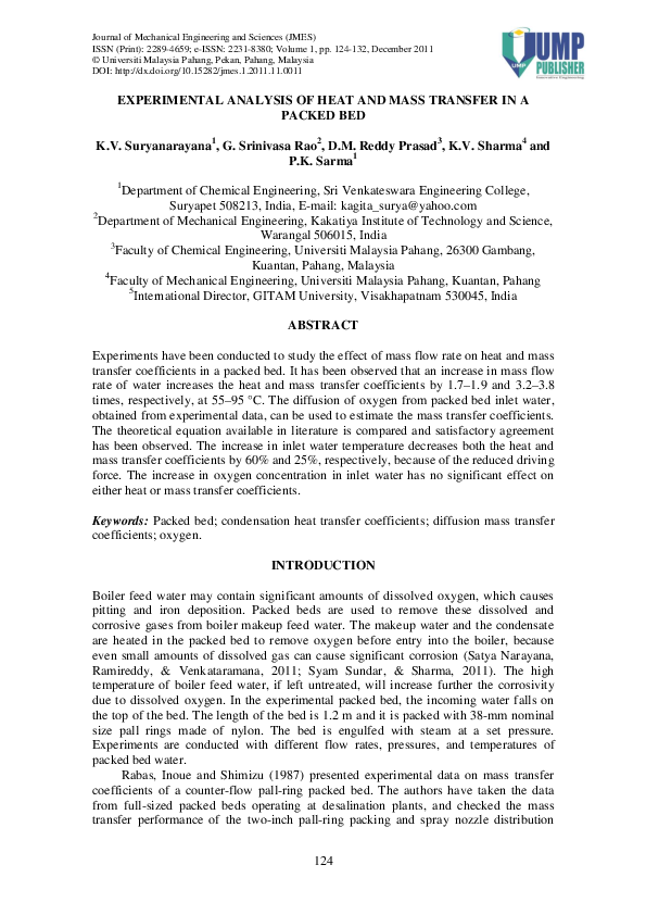 (PDF) Experimental analysis of heat and mass transfer phenomena in a ...