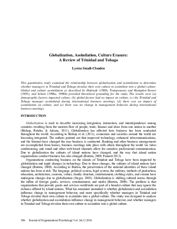 (PDF) Globalization, Assimilation, Culture Erasure: A Review of ...