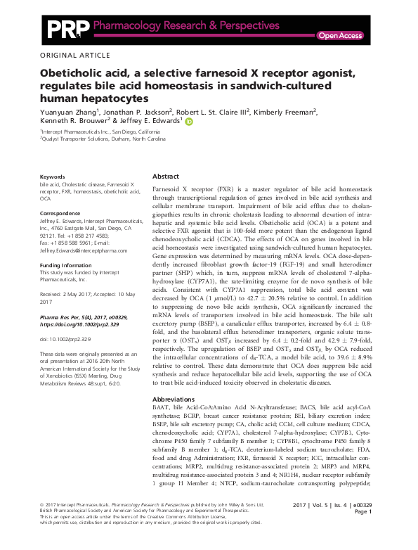 (PDF) Obeticholic acid, a selective farnesoid X receptor agonist ...