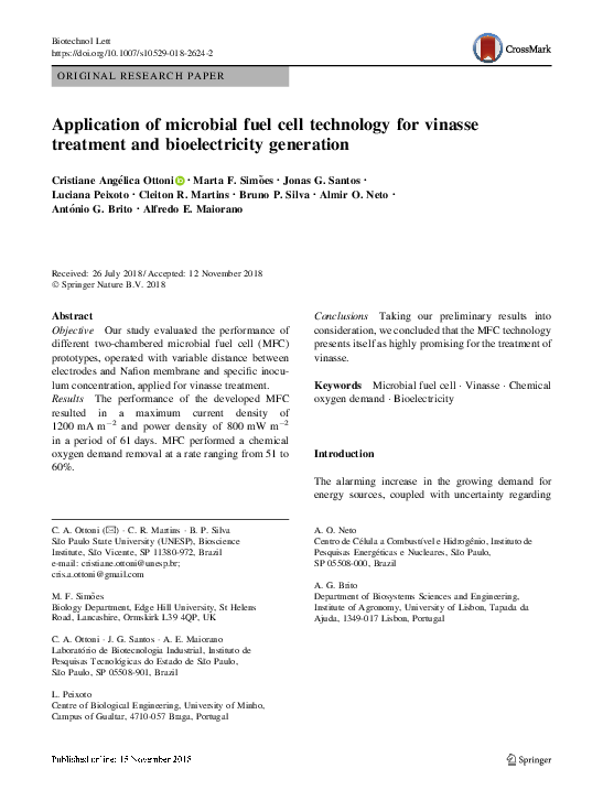(PDF) Application of microbial fuel cell technology for vinasse ...