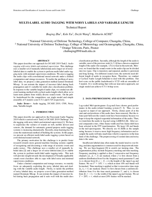 (PDF) Detection and Classification of Acoustic Scenes and Events 2019 ...