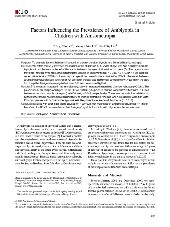 (PDF) Factors Influencing the Prevalence of Amblyopia in Children with ...
