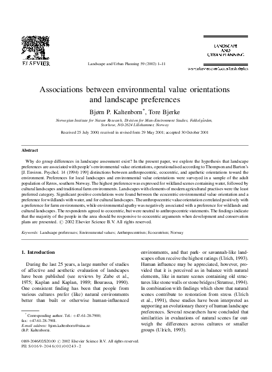 (PDF) Associations between environmental value orientations and ...