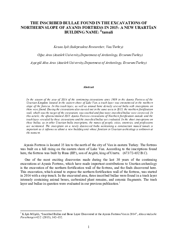 (PDF) Inscribed Bullae Found during Excavations on the Northern Slope ...