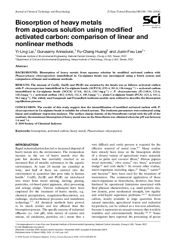(PDF) Biosorption of heavy metals from aqueous solution using modified ...
