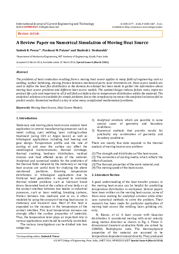 (PDF) A Review Paper on Numerical Simulation of Moving Heat Source