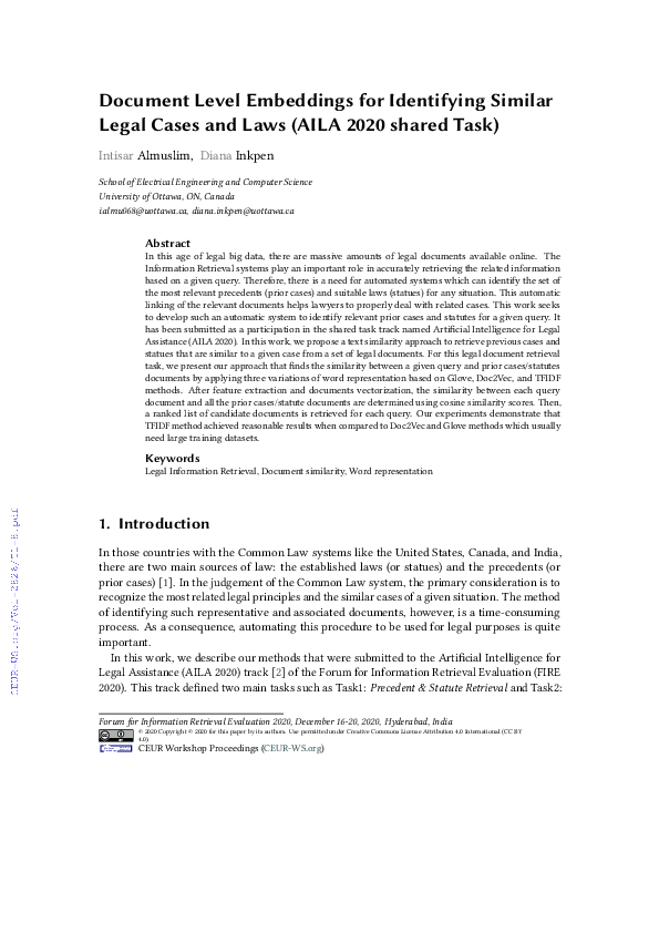 (PDF) Document Level Embeddings for Identifying Similar Legal Cases and ...