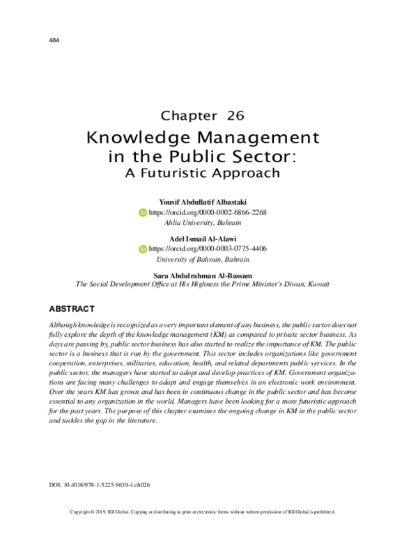 (PDF) Knowledge Management in the Public Sector