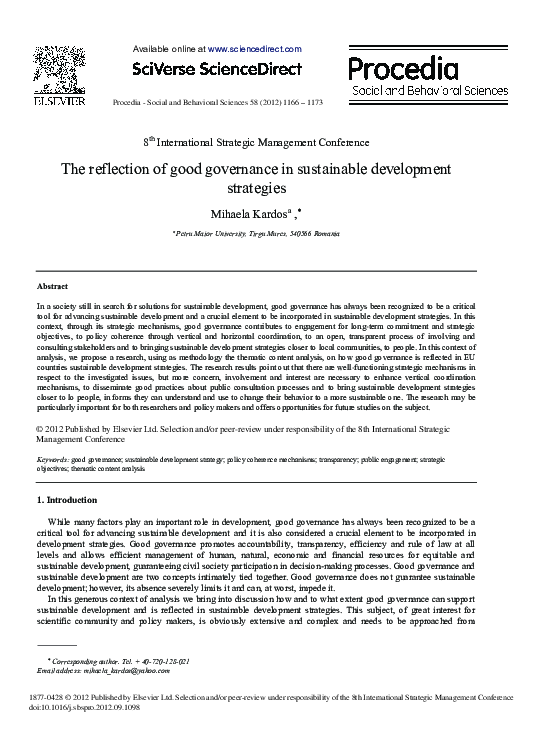  PDF The Reflection Of Good Governance In Sustainable Development 