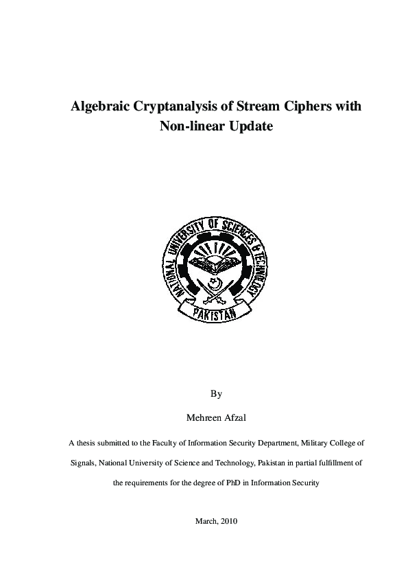 (PDF) Algebraic Cryptanalysis Of Stream Ciphers With Non Linear Update ...