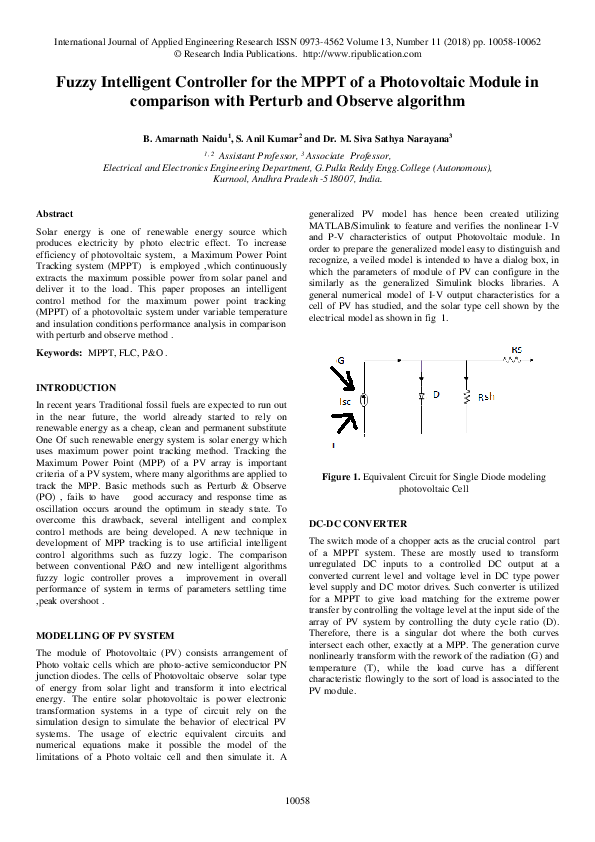(PDF) Fuzzy Intelligent Controller for the MPPT of a Photovoltaic ...