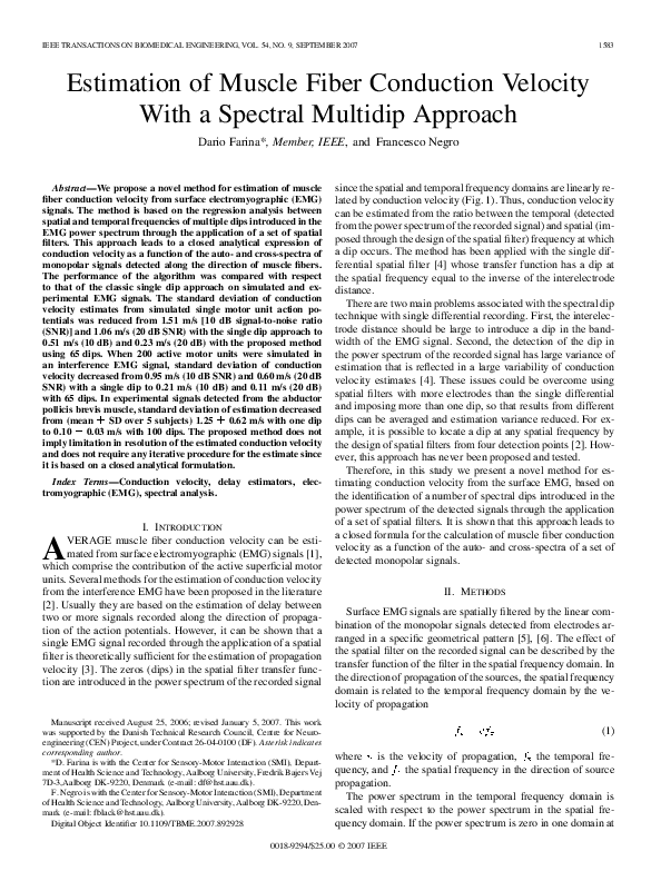 (PDF) Estimation of muscle fiber conduction velocity with a spectral ...